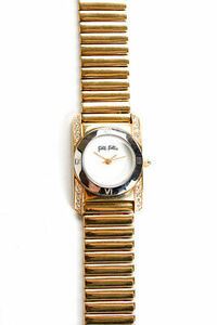 Folli Follie Women's Gold Tone Omega Chain Crystal 23mm Square Face Watch 海外 即決