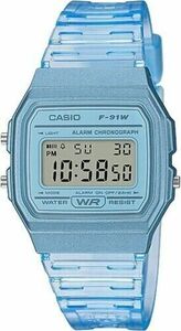 Casio Unisex Quartz Alarm Chronograph Clear Blue 35mm Digital Watch F91WS-2 海外 即決