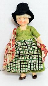 Antique German 4.25” Hertwig All Bisque Miniature Welsh Doll 海外 即決