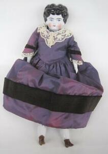 16 inch China Head Doll Antique Low Brow Black Hair Blue Eyes Marked Germany 3 海外 即決