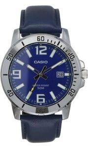 Casio MTP-VD01L-2BVUDF Men's Enticer Blue Leather Band Blue Dial Analog Watch 海外 即決