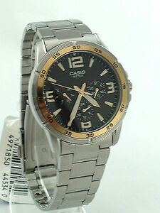 CASIO MTP1299D-1A STAINLESS STEEL BAND BLACK FACE 3SUBDIAL DAY,DATE NEOBRITE 海外 即決