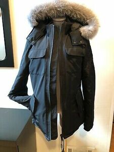 NEW Moose Knuckles Larkspur Black Hooded Gray Fox Fur Coat Jacket Down Size XS 海外 即決