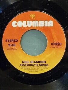 NEIL DIAMOND 7" 45 RPM - "Yesterday's Songs" & "Guitar Heaven /" VG+ condition 海外 即決