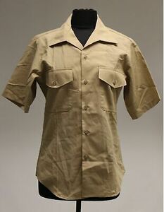 US DSCP Men's Tan Khaki Short Sleeve Shirt - Size: 16.5 - 8405-01-515-8975 -Used 海外 即決