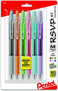 NEW Pentel 6-Pk RSVP RT Pastel Barrel Retractable Ballpoint Pens 1.0mm BK93FBP6M 海外 即決