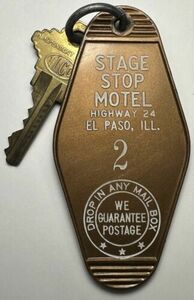 Vintage 1960s STAGE STOP MOTEL Hotel Room Key & Fob #2 El Paso Illinois 海外 即決