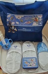 Tokyo Disneyland Hotel Disney Ambassador Amenity Set Cup Slippers Eco Bag 海外 即決