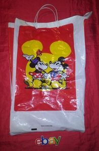 Vintage Walt Disney World Mickey/Minnie Mouse LARGE Plastic Shopping Bag TOTE 海外 即決