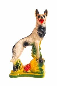 Antique Rin Tin Tin Chalkware German Shepherd Dog Figurine, Carnival Prize, 13" 海外 即決