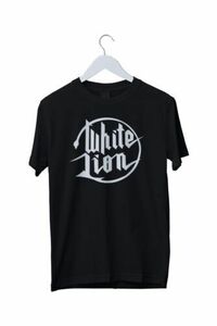 WHITE LION Men's Large Black T-Shirt Rock Band Vtg Style Print Logo 80s Music 海外 即決