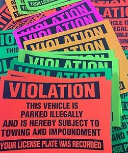 100 assorted VIOLATION Parked illegally Towing Impoundment Warning Sign Sticker 海外 即決