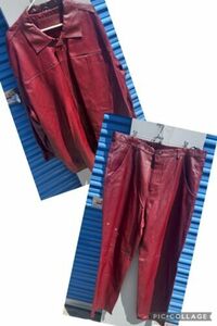 Vintage Davoucci Leather Outfit Set Jacket Pants Maroon 3x Size 42 Suit 海外 即決