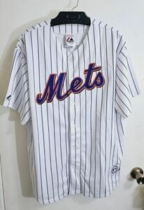 Majestic Jersey New York Mets Johan Santana #57 White Pinstripe Size XL 海外 即決