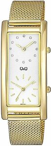 CITIZEN Q&Q $160 WOMEN'S GOLD DUAL-TWO TIME ZONE WATCH, CRYSTALS! QB61J011Y 海外 即決