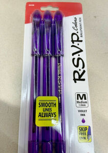 NEW Pentel 3-Pack RSVP Colors Capped Ballpoint Pens VIOLET Ink BK91CRBP3V 海外 即決