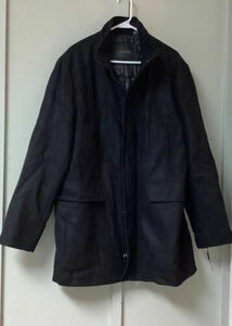 CALVIN KLEIN Wool Blend Over Coat Mens Large Thick Heavy Lined Insulated Black 海外 即決
