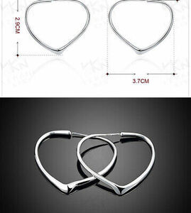 925 Sterling Silver 37 x29mm Medium Open Heart Endless French Wire Hoop Earrings 海外 即決