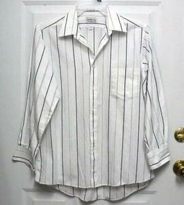 VTG Oakton Ltd. 16 32/33 Mens White w/Blue Stripes Cotton Single Needle LS Shirt 海外 即決