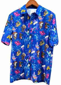 2023 DISNEY JOEY CHOU MAGIC KINGDOM MENS CAMP BUTTON FRONT SHIRT BLUE Medium 海外 即決