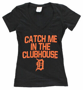 5th & Ocean Womens Detroit Tigers Catch Me in the Clubhouse T Shirt Black L, 海外 即決