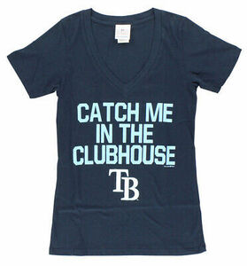 5th & Ocean Womens Tampa Bay Rays Catch Me in Clubhouse T Shirt Navy Blue S, 海外 即決