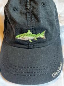 Life Is Good Hat Black Baseball Cap Embroidered Fish Distressed Adjustable 海外 即決