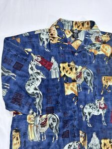 3XL FB County Asian Horse Print Cholo Lowrider Short Sleeve Button Mint Vintage 海外 即決