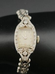 Antique 14k White Gold & Diamond Hamilton Ladies Wrist Watch 17.6 grams #2047 海外 即決