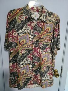 Kazah Originals Mens Short Sleeve Shirt Sz Medium Paisley Print Cotton Fabric 海外 即決