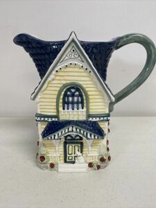 1998 Cracker Barrel Victorian House Water Milk Tea Juice Pitcher Cat Roses 海外 即決