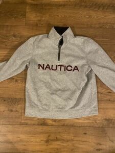 Nautica 1/4 Zip Pullover Sweatshirt Gray Spellout - Men’s Medium- Free Shipping 海外 即決