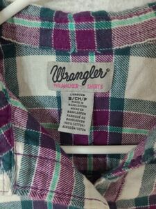 Wrangler Womens Small Purple Plaid Long Sleeve Button Up Flannel Shirt 海外 即決