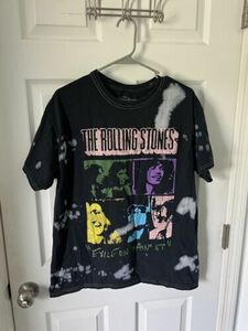 Rolling Stones Exile On Main Street Distressed Black Tee Band Concert T Shirt L 海外 即決