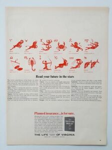 1965 Life Insurance of Virginia Zodiac Signs Astrology Vintage Print Ad 海外 即決