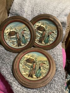 3 Vintage ANRI WOODEN PLATE 1974 Christmas in the BLACK FOREST - N 5051 Italy 海外 即決