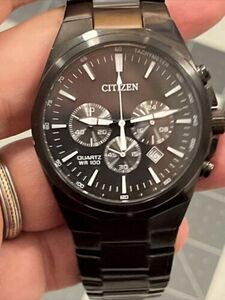 All Black Citizen Chronograph Men’s Watch WR-100 GN-4-S 0520-S114268 New Battery 海外 即決