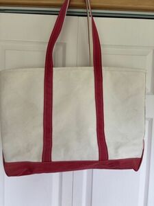 Vintage LL Bean Boat & Tote Red & Ivory Canvas Large USA 70s 80s Long Handle 海外 即決