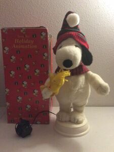 Vintage Peanuts Santa’s Best Holiday Animation Snoopy W/ Scarf Hat & Woodstock 海外 即決