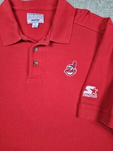 Vtg Cleveland Indians Polo Shirt Mens Large Red MLB Starter Baseball Chief Wahoo 海外 即決