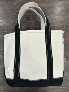 LL Bean Canvas Boat & Tote Medium Black/White Open Top 海外 即決