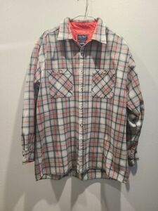 VTG John Blair Acrylic Flannel Shirt LARGE Gray Black Plaid Grunge 90s CUTE!!!! 海外 即決