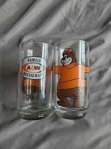 A&W The Great Root Bear Rooty Mascot 5 3/4” Glass Mug Cup Lot Of 2 海外 即決