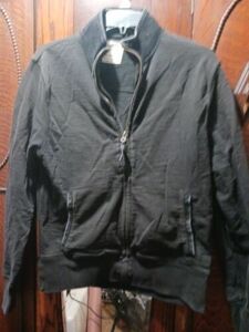 Billy Reid Mens Full Zip Cotton Track Jacket Black Suede Leather Trim Sz S GUC 海外 即決