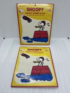 2 Vintage Aviva Snoopy Instant Stained Glass Transparent Decal Red Baron Peanuts 海外 即決