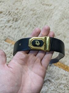 vtg DIOR Black Leather 1 1/8" Belt, Size 37 海外 即決