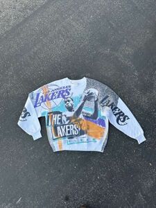 Los Angeles Lakers Vintage Magic Johnson AOP Crewneck NBA Over Print Size L 海外 即決