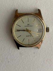 Vintage HAMILTON Quartz Mens Watch Date Gold Plated PARTS ONLY Untested 海外 即決
