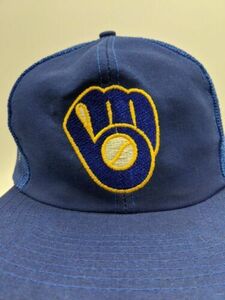 Vintage Milwaukee Brewers Ball & Glove Logo Twins MLB M/L Snapback Mesh Hat NWT 海外 即決