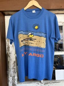 Vintage 80s peanuts snoopy beach t-shirt large vtg thin wheres the chicks largo 海外 即決